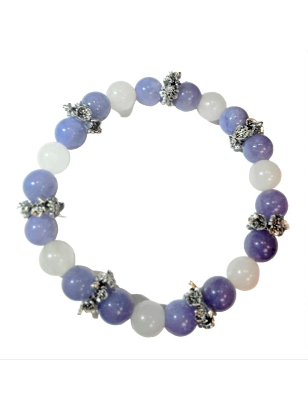 Angelite and Selenite Crystal Beaded Bracelet 7 Inch